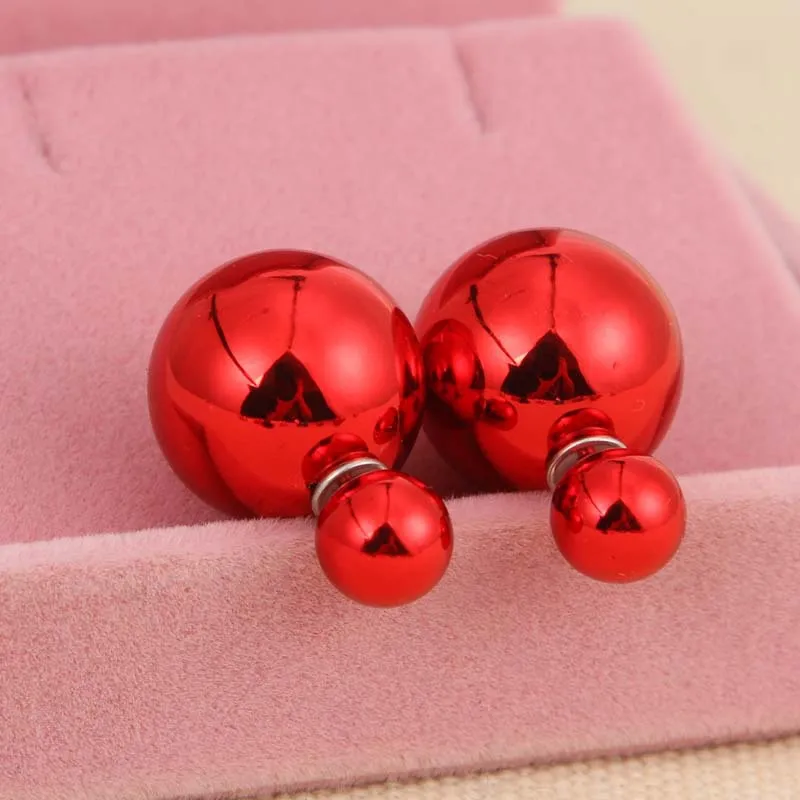 New Women Accessories Jewelry Double Face Side Pearl Ball Earrings For Multi Colors Big Acrylic Trendy Beads Stud Earings | Украшения и