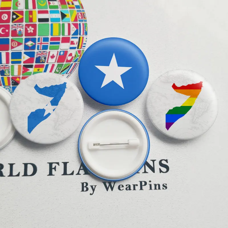 

Somalia Flag Map Tin Button Pins LGBT Gay Rainbow Pride Tin Button Badges