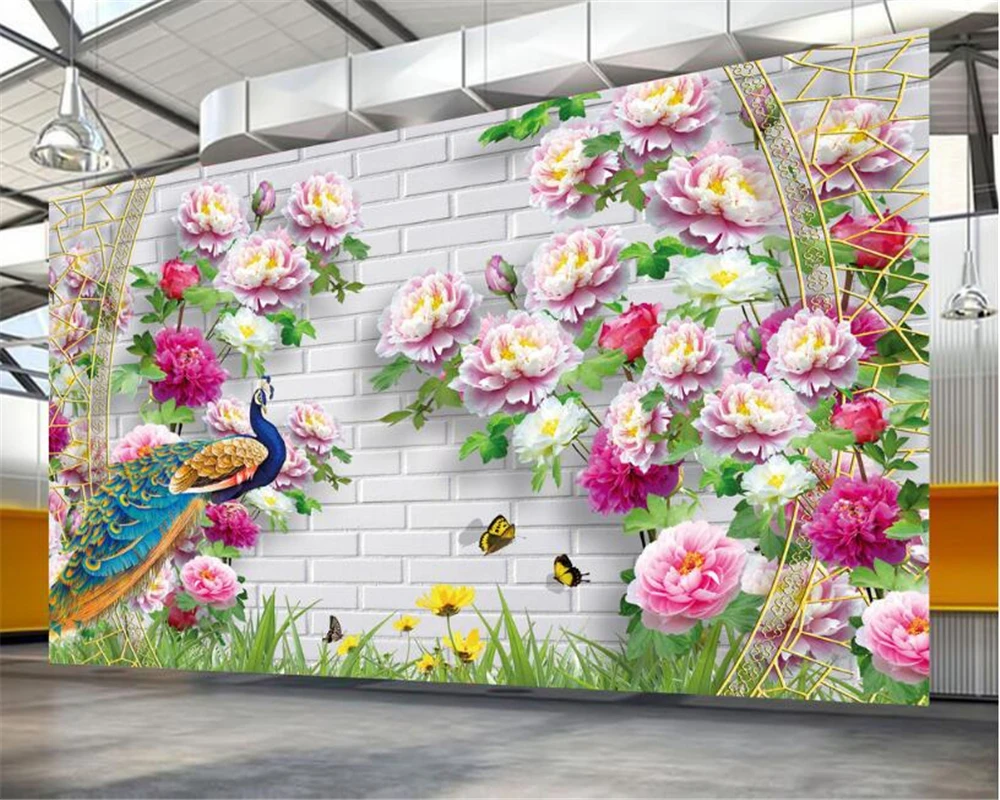 Us 8 85 41 Off Beibehang Baru Cina Wallpaper Interior Indah Peony Dan Burung Merak 3d Dinding Latar Belakang Tv Papel De Parede Tapety Tv