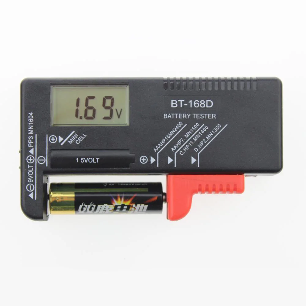 

BT-168D Digital Battery Capacitance Diagnostic Tool Battery Tester LCD Display Check AAA AA Button Cell Universal Tester