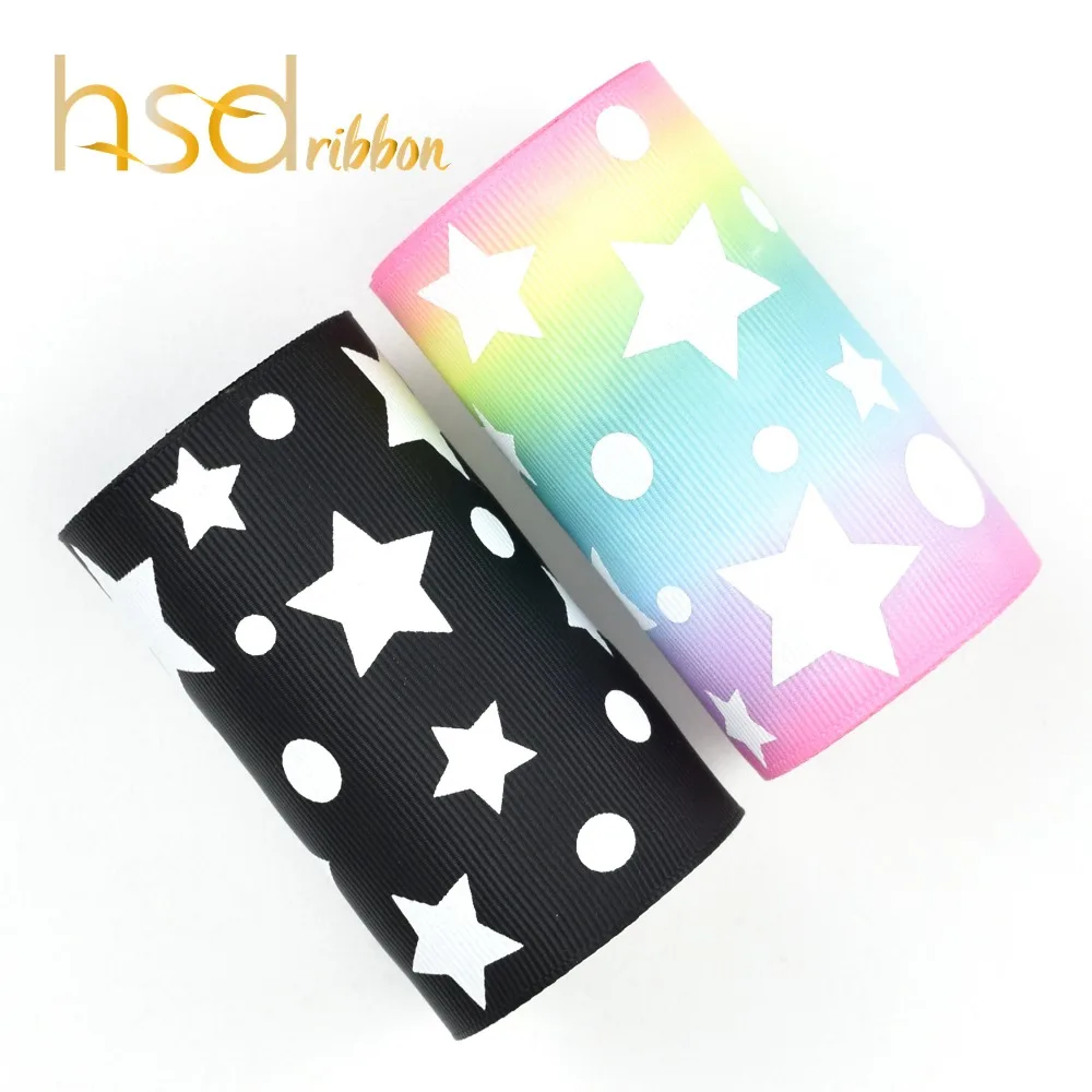 

HSDRibbon 3" 75mm white ink Printed on Black rainbow White Grosgrain Ribbon
