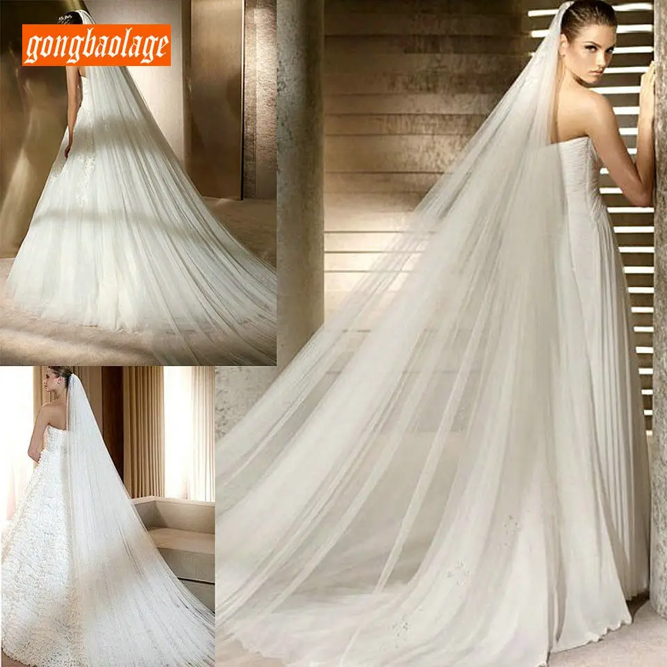 

Luxury white yashmac 3 m long Bride Veiling trailing one layer cathedral veils bridal veil with comb wedding accessories women