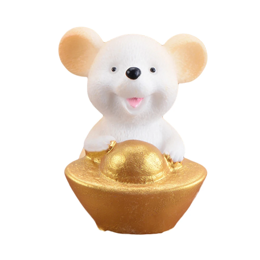 Mini Shengxiao Figurine Resin Decoration Crafts Ingot Gold Coin Lucky Rat Animal Figurines Statue DIY Garden Table Ornament