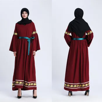 

jalabiya islamic women dress clothing robe Muslim Maxi Dress Trumpet Sleeve Abaya Long Skirt Robe Gowns Tunic BeltY56