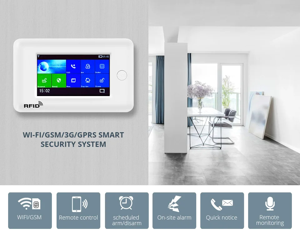 FUERS PG106 2G 3G GPRS WiFi inalámbrica GSM casa inteligente sistema de alarma de seguridad inteligente RFID sistema antirrobo aplicación de Control remoto