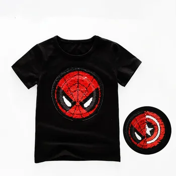 

two pattern Fashion spider costume T-shirts With Sequins Discoloration adult and Children Clothes Short Sleeves T-shirts