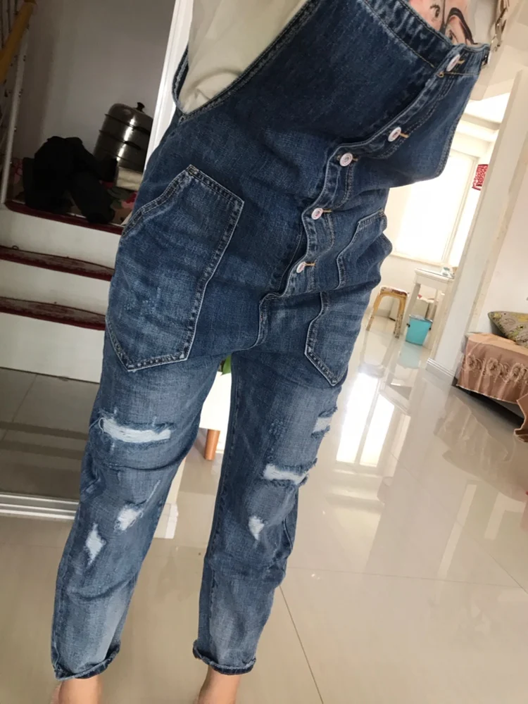 Повседневные Комбинезоны джинсовый детский нагрудник брюки женские свободные плюс размер нагрудник брюки женские рваные уличные джинсы классические комбинезоны