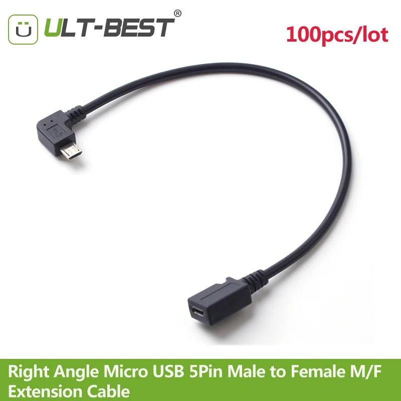 ULT-Best Wholesales 100PCS 90 Degree Micro USB 5Pin Male to Female M/F Extension Cable data sync Extender cabo Cord 27cm | Компьютеры и