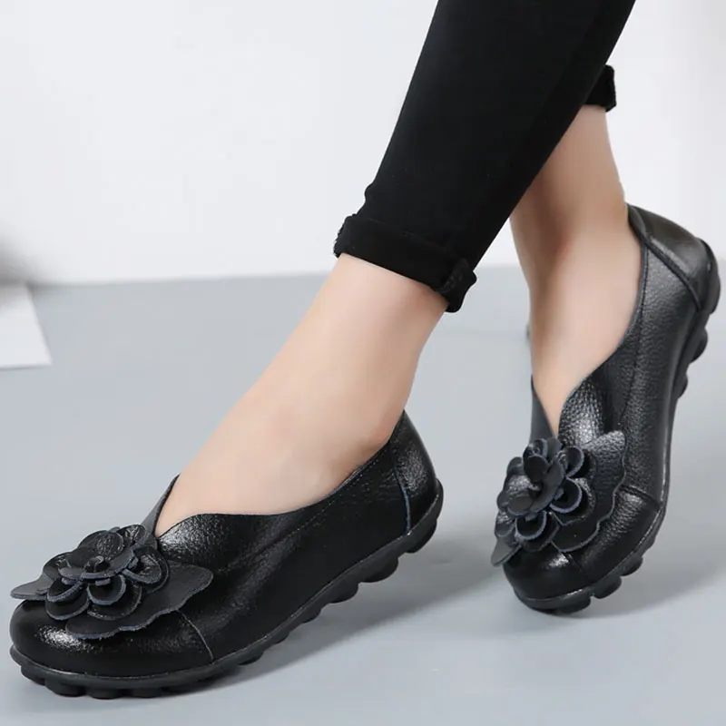 

Women Ballet Flats Genuine Leather Shoes For Women Flower Loafers Slip On Ballerina Shoes Round Toe Casual Shoes Big Size 35-44