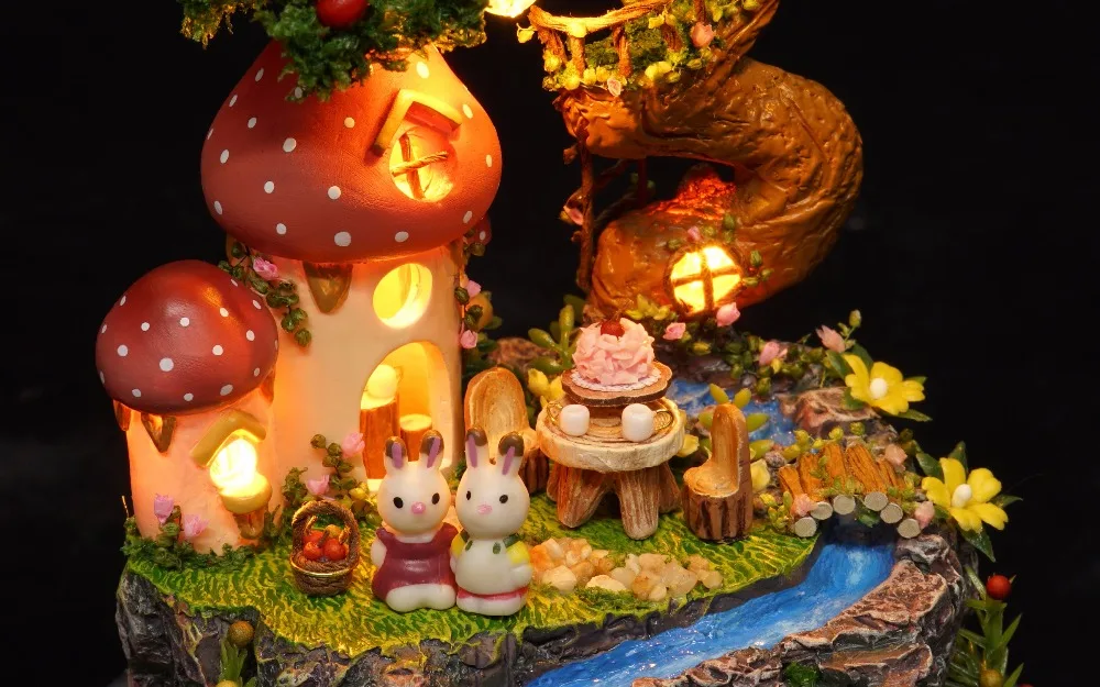 Doll House DIY Music Box Miniature Dollhouse Model Dust Cover Wooden Furnitures Dolls Houses Toys for Children Birthday Gift