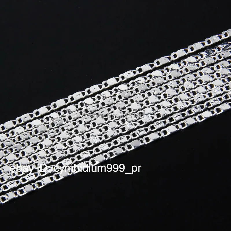 

Bulk Wholesale Lots 5PCS Stamped 925 Silver Color 1.5mm Womens Necklace Italian Flat Link Chain 16''-30' with Lobster Clasp