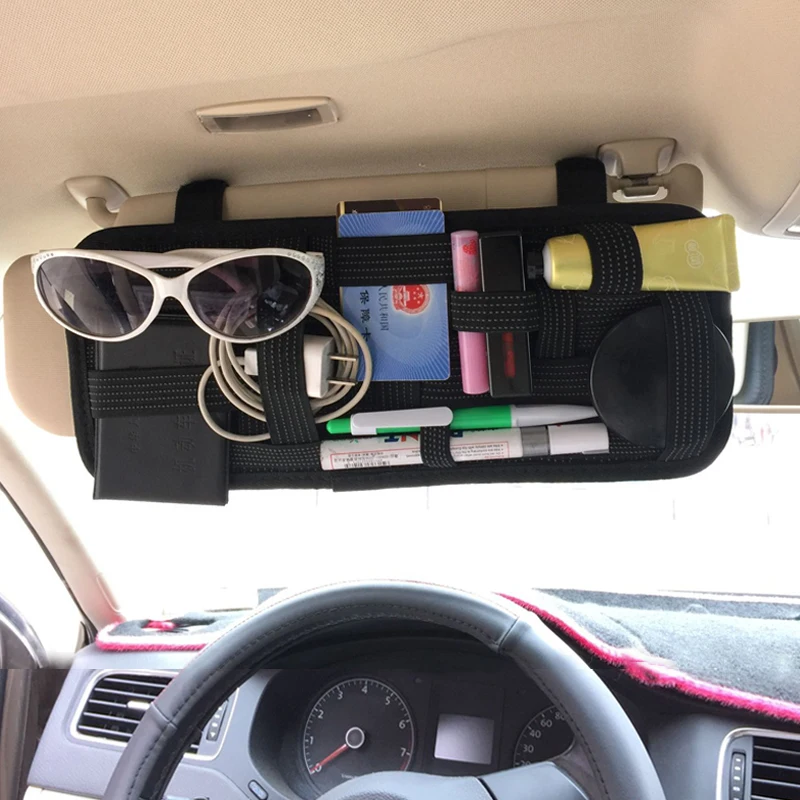 Universal Auto Sun Visor Shield Board Organizer Beige Storage Holder Phone Bag
