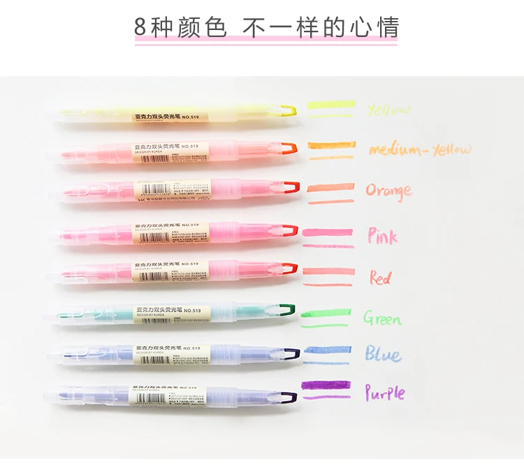 Dual Head Writing 2 in 1 Highlighter Pen Japanese Stationery Cute Office School Supplies