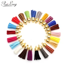 10 pçs/lote misturado multicolor Suede Borla Para Chaveiro Celular Correias Encantos 38mm Tampas de ouro-cor Borlas de Couro Cheia aleatoriamente