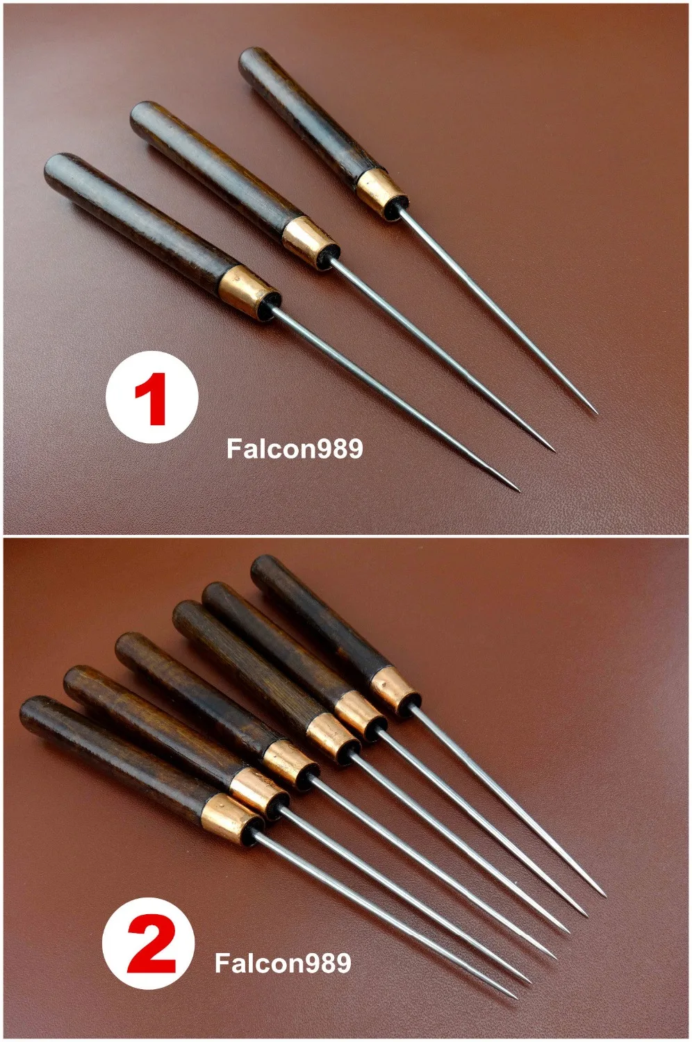 

2kinds Leather Cloth Craft Sewing Stitching Awl Punch Overstitching Tool Set - Slicker Burnisher Polisher Button Knife Cutter