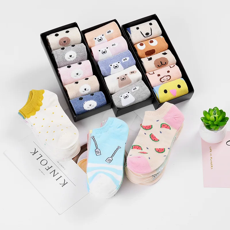 cartoon striped love student socks spring and summer thin stretch comfortable breathable ladies cotton socks