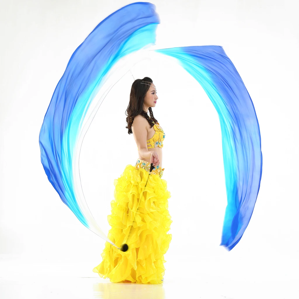 Smooth Silk Veil Poi Balls Set Belly Dancing Yoga Accessory 78 x 27inch Blue