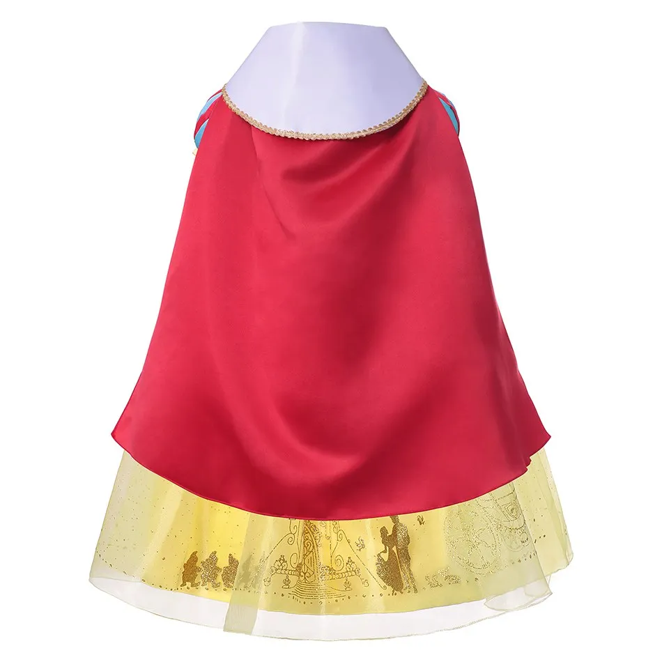 VOGUEON Girls Princess Snow White Costume Puff Sleeve Deluxe Prom Party Gown with Long Cloak Children Halloween Fancy Dress Up