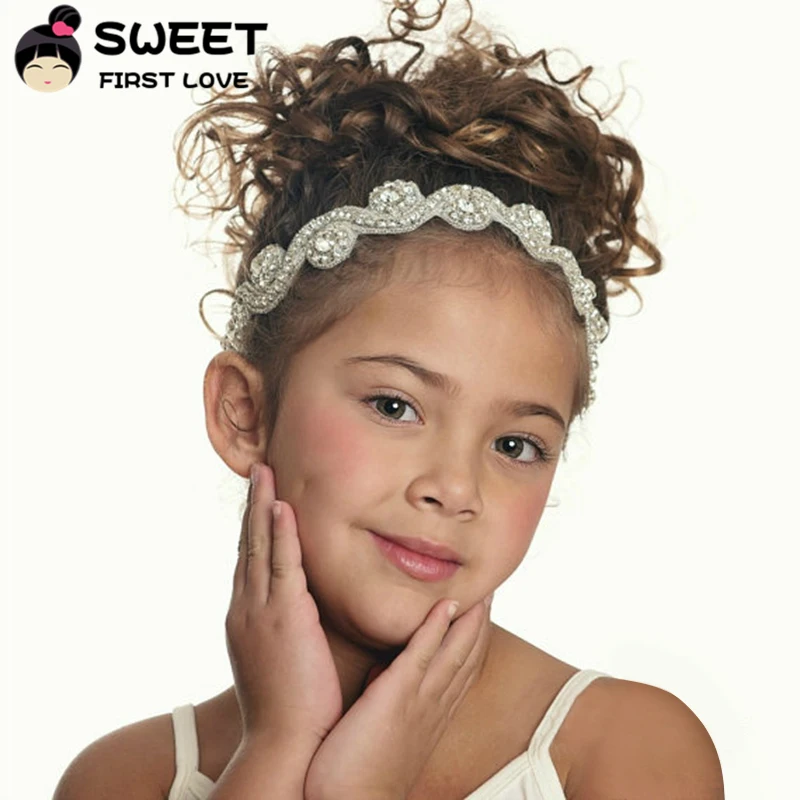 

1PCS Retail 6Colors Girls headbands Rhinestone flowers with wave elastic Headbands children hair accessories