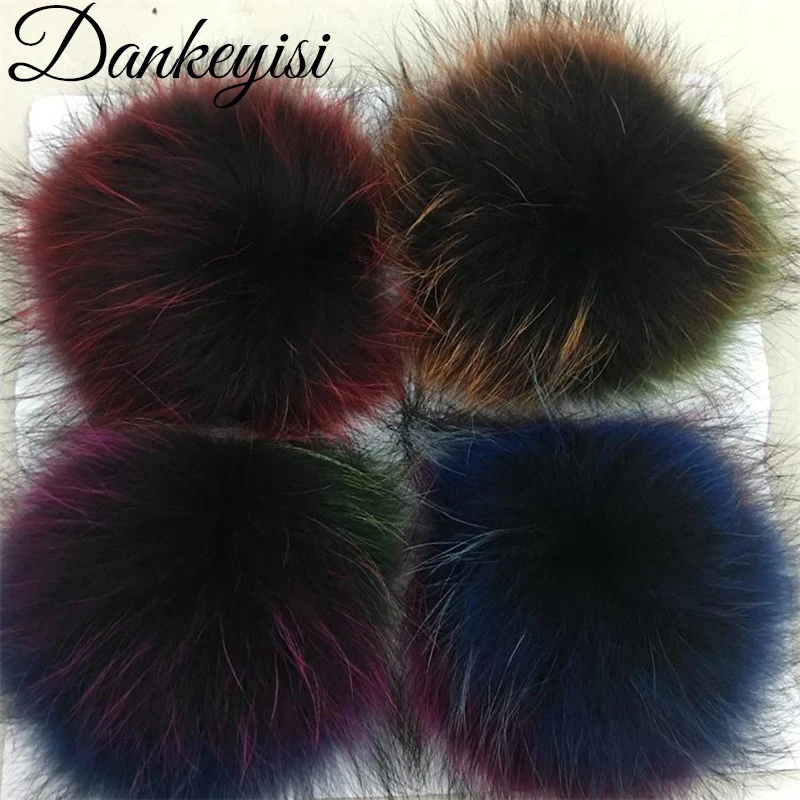 DANKEYISI 12 шт. помпоны из натурального меха 13-17 см DIY енот лисий мех помпоны меховые шарики для шапки шапка шарф обувь аксессуары - Цвет: colorful 17cm