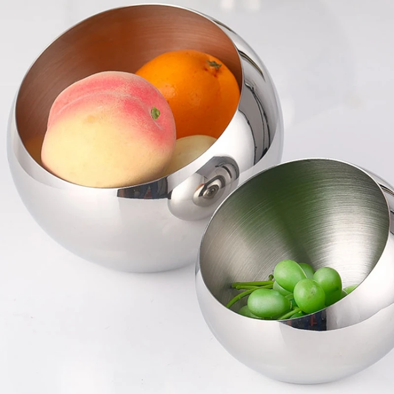 

stainless steel spherical buffet sauce bowls with lid seasoning mixing ice Bucket salad bowl food storage bow