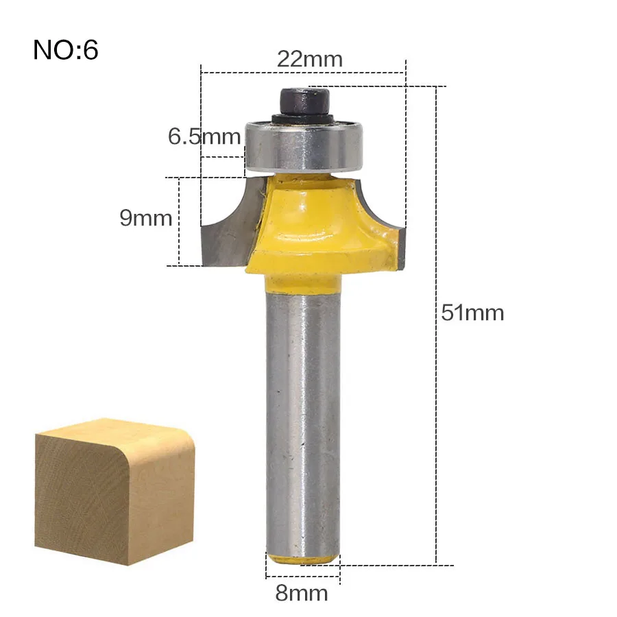 1 шт. 8 мм хвостовик Круглый-над фрезы для деревообработки инструмент 2 Флейта концевая мельница с подшипником Фрезерный резак угловой круглый над