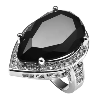 

Huge Black onyx With Multi White Crystal Zircon 925 Sterling Silver Ring Factory price For Women Size 6 7 8 9 10 11 F1503