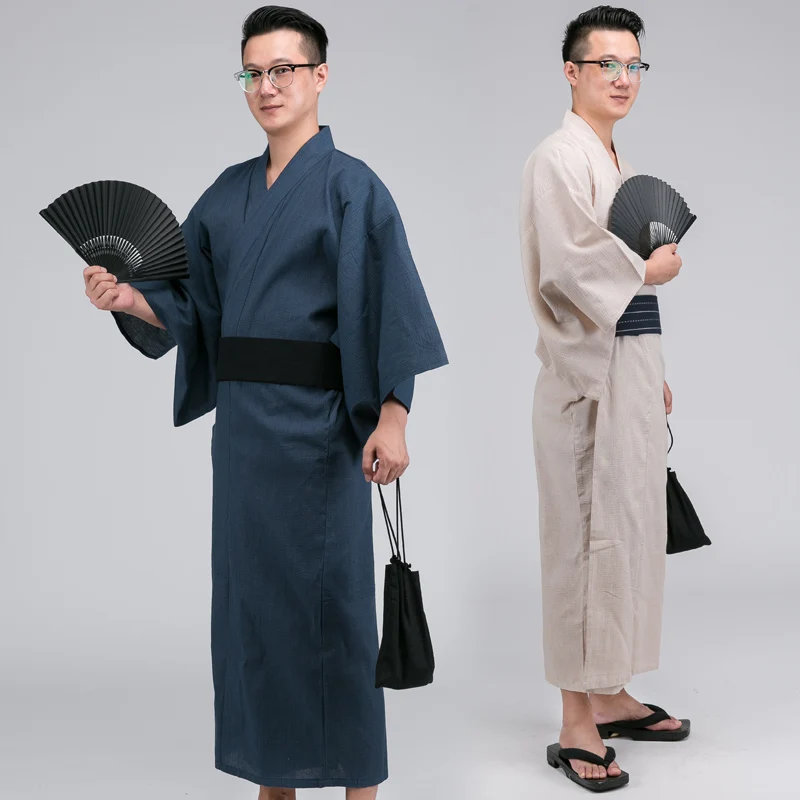 Традиционное японское кимоно мужской хлопковый Халат Yukata банный халат с поясом
