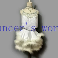 Стиль латинских Танцевальный костюм сексуальные старший кисточкой перья для латино-американских танцев, платья для женщин конкурс латиноамериканских танцев платья S-4XL