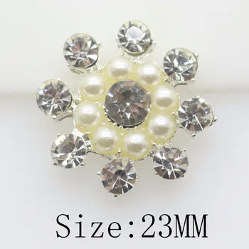 

Hot sale 10pc 23mm Beautiful Silver Plated Faux Pearl Clear Glass Rhinestone Buttons DIY crystal Wedding Decorative