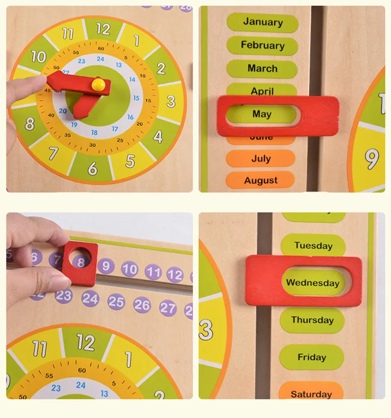 Монтессори вспомогательный материал для обучения часы multi-function Когнитивное обучение часы календарь и время Рабочая панель