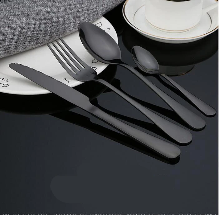 

4Pcs / Set High grade Western knives and forks 410 black stainless steel knife and fork titanium plating process