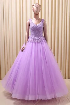 

Real V-Neck Lace Top A-Line Prom Dresses Tulle Skirt Bandage Back Formal Evening Party Gowns Special Occasion Gowns 2019