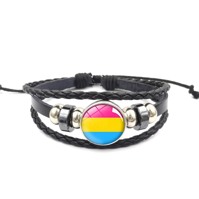 8 стилей Gay Pride стеклянный браслет с пряжкой, браслет с радужным флагом, украшения для геев, ручная работа, сделай сам, Плетение Бисером, черный кожаный браслет с символикой ЛГБТ