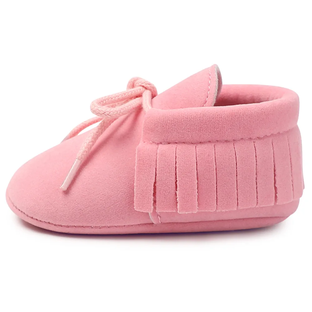 Для новорожденных девочек хлопковые нескользящие обувь без застежки младенческой малыша первый ходунки мягкая подошва кисточкой кроватка детская обувь бахрома prewalker 0-18MD18