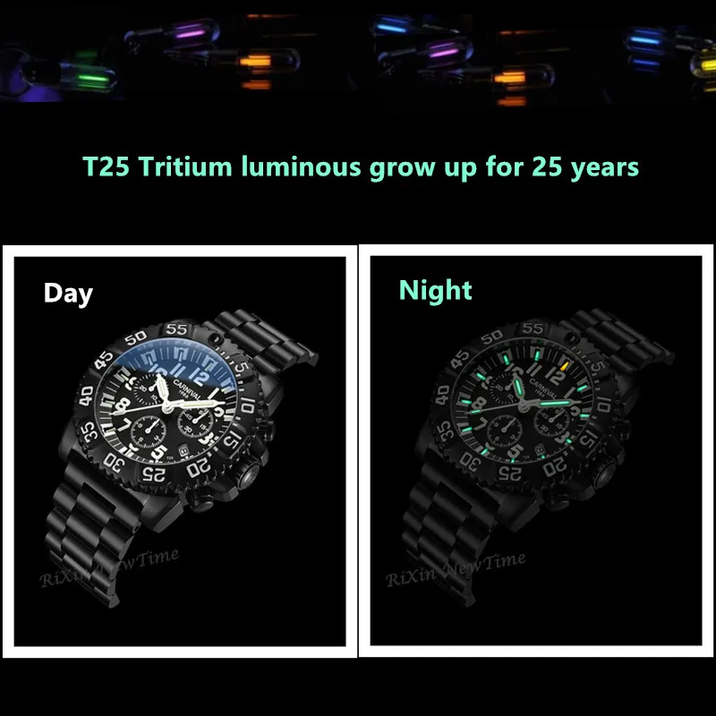 Лидирующий бренд класса люкс SwitzerlandRonda хронограф секундомер часы для мужчин T25 Тритий Светящиеся кварцевые мужские часы полностью стальные водонепроницаемые
