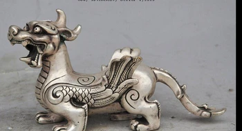 

zmr bronze factory outlets Tibet Silver 8" folk chinese fengshui auspicious lucky silver animal fly beast wealth statue