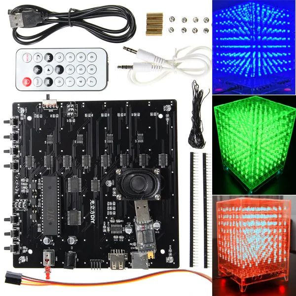 3D 8x8x8 LED Electronic DIY Kits MP3 Music Light Cube kit Spectrum Shells lot 