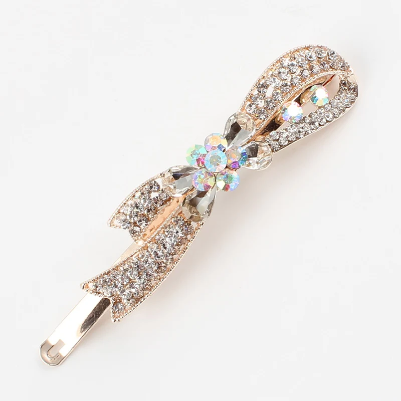 

1 PC hairclip rhinestones ribbon shape K9 crystal water droplets new brand hair jewelry golden color white pink purple