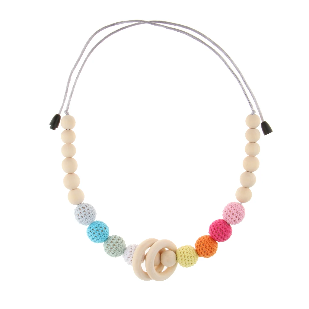 1Pc Wooden Crochet Beads Necklace Teether Baby Chew Grasping Nursing Teething Toy for Babies Infant Toddlers