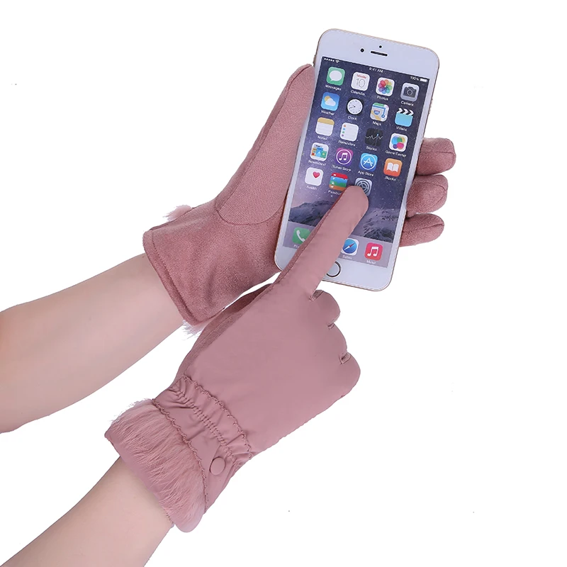 

New Female Winter Soft Plush Inside Warm Windproof Driving Gloves Fashion Women Outdoor Sports Touch Screen Cycling Gloves 27C