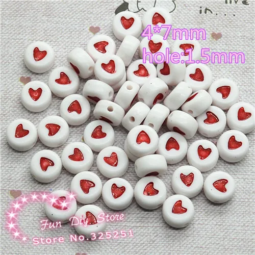 

7*4mm White & Red Love Heart Acrylic Flat Round Beads about 200pcs/lot
