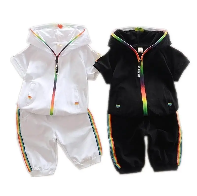 

2019 Children Summer Cotton Garment Baby Boys Girls Candy-colored Zipper Hoodies Short Kids Short Sleeve Twinsets Tracksuit sets