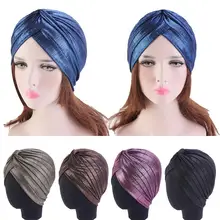 Мусульманская женская раковая шапка после химиотерапии Кепка головной убор в индийском стиле шарф для выпадения волос тюрбан, повязка на голову исламские плиссированные арабские береты бини черепа