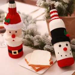 Рождество крышку бутылки вина снеговик/Санта Клаус вязаная сумка Рождественский ужин Украшение стола XH8Z