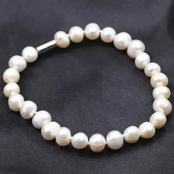 

Fashion Statement Bracelet Natural Freshwater Pearl Bracelets & Bangle Magnet Clasp White Pearls Bead Wrist Jewelry 7.5inch A759