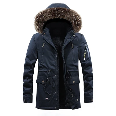 DIMUSI, мужские теплые парки, зимние толстые флисовые хлопковые куртки, мужская повседневная верхняя одежда с меховым воротником, ветрозащитное пальто, мужские парки, TA283 - Цвет: Black