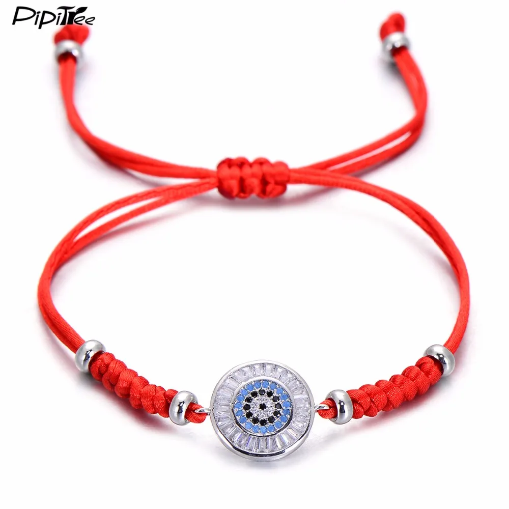 

Pipitree Fashion Evil Eye Bracelet CZ Zircon Stones in Border Lucky Snake Knot Red String Braiding Bracelets for Women Jewelry