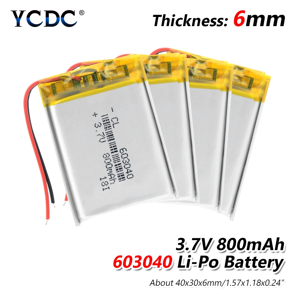 

1/2/4 Pieces 2019 New 603040 Li Ion Polymer 800mah Battery 3.7 V Rechargeable 800mah Lipo Lithium Batteries With Pcb Protection