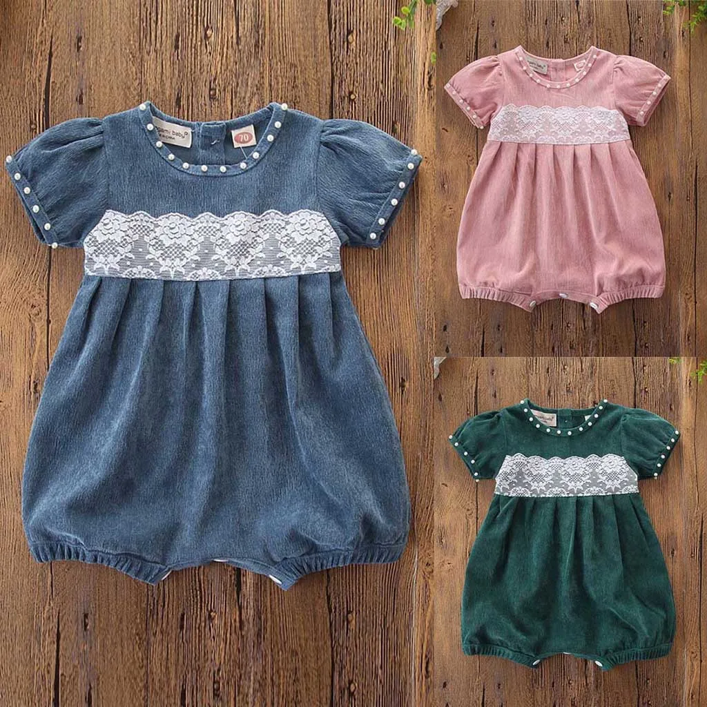 

CHAMSGEND Newborn Kids Baby Girl Outfit Clothes Corduroy Lace Short Sleeve Romper Jumpsuit JAN7 P30